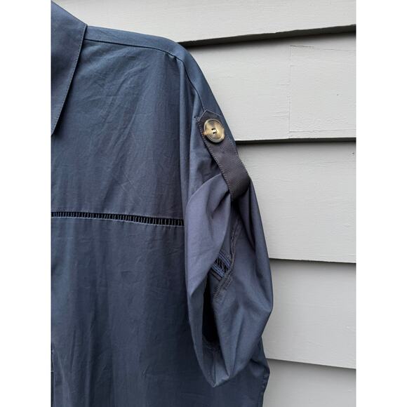 PEARL BY LELA ROSE Navy Cotton Poplin Henley Mini Dress Small S - Picture 3 of 4